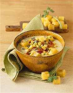 Corn cream soup with diced polenta