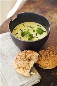 Herb cream soup with fresh herbs