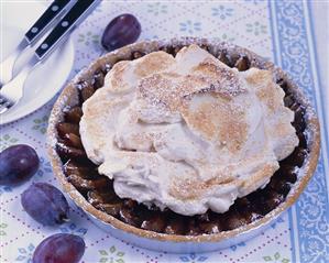 Damson tart with cinnamon meringue