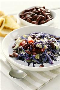 Red cabbage soup with savoy cabbage and red kidney beans