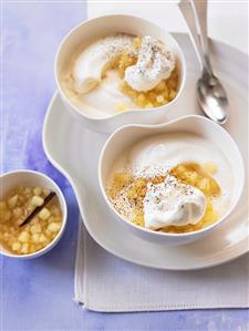 Frozen cappuccino with apple ragout and almond cream