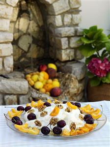 Yoghurt with fresh fruit and walnuts