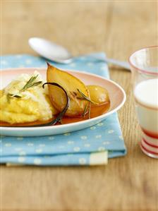 Sweet polenta with rosemary pears