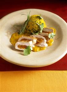 Apricot chicken with pistachio couscous (Arab cuisine)