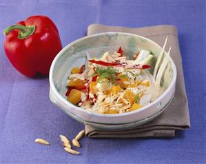 Fennel, pepper & orange salad with yoghurt dressing & almonds