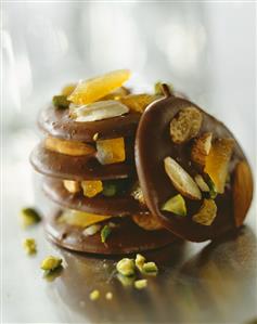 Chocolate biscuits with candied orange peel and nuts