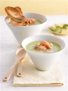 Cress soup with salmon and herbs