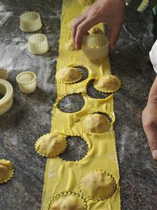 Cutting out apricot ravioli