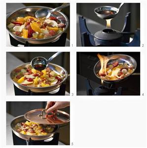 Making flambéed fruit salad