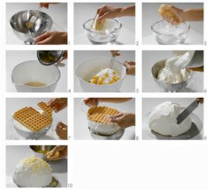 Making a dome cake with waffle base