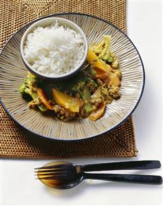 Fruity coconut curry with mince, served with basmati rice