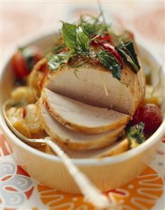 Thai roast turkey joint with pineapple and tomatoes