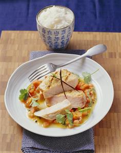 Swordfish steak with passion fruit, papaya and vanilla