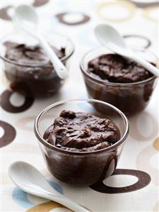 Chocolate mousse in three glass dishes