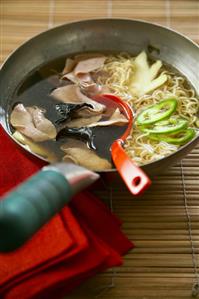 Thai noodle soup with beef and jelly ear fungus