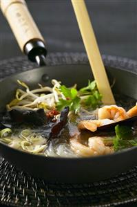 Asian glass noodle soup with prawns and jelly ear fungus