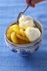 Roasted pineapple with honey and coconut ice cream