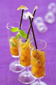 Peach dessert with lemon grass and mint