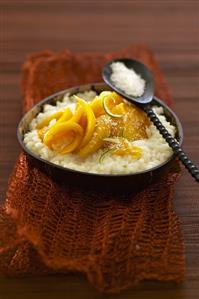 Coconut rice pudding with mango