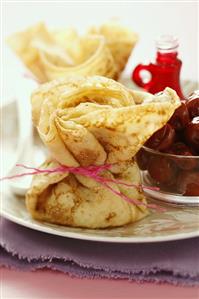 Pancake purses with cherries