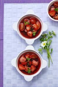 Strawberry, tomato & watermelon salad with green peppercorns