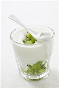 Kiwi fruit mousse with pieces of kiwi fruit