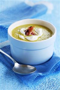 Leek soup with pancetta and sour cream