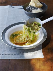 Zuppa alla Canavesana (Savoy cabbage soup with Parmesan, Italy)