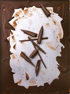 Chocolate curls on baking tray