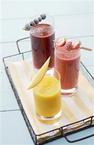 Nectarine, strawberry and blueberry smoothies