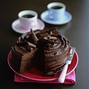 Chocolate cake with chocolate curls