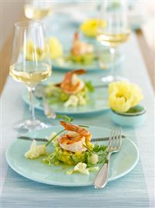 Prawns on mango and avocado salad