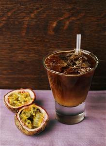 Coffee drink with passion fruit and chocolate