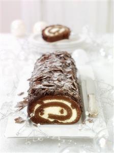 Chocolate sponge roll for Christmas