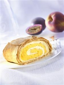 Peach and passion fruit strudel