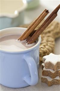 Hot chocolate with cinnamon sticks