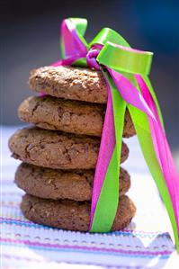 Chocolate biscuits with coloured gift ribbon