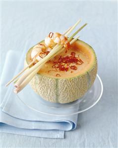 Melon and chilli soup with prawns