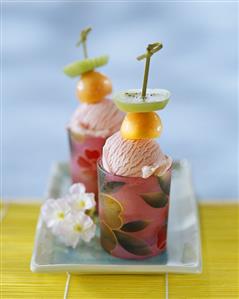 Grapefruit sorbet with fruit skewers