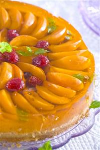 Peach and raspberry flan