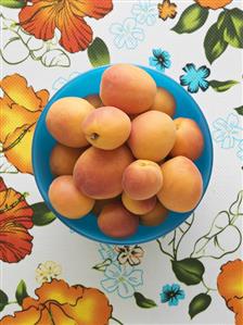 A bowl of fresh apricots (from above)