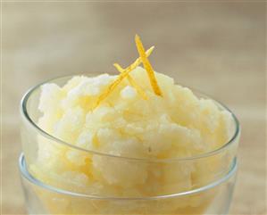 Lemon granita in glass bowl