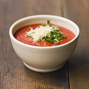 Tomato soup with Parmesan and basil