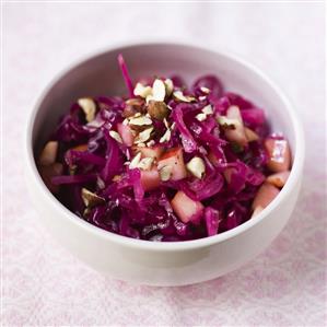 Red cabbage, apple and hazelnut salad