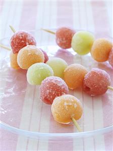 Melon ball skewers, frozen