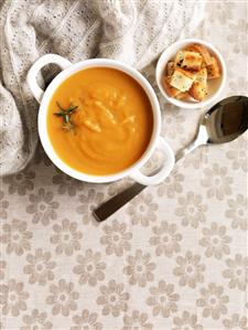 Sweet potato soup with croutons