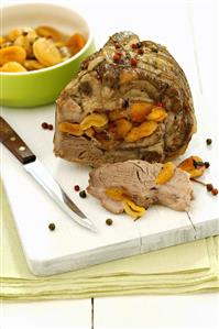 Rolled pork roast stuffed with dried apricots