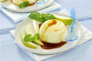 Panna cotta with pear and caramel sauce