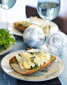 Pears and Stilton on toasted ciabatta for Christmas