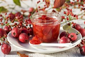 Crab apple jam and rose hips
